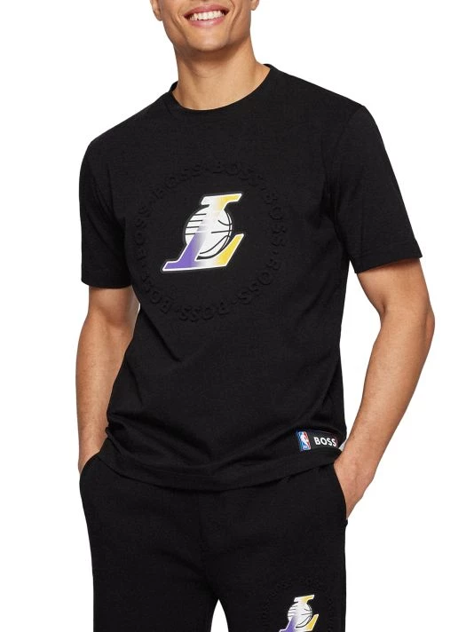 BOSS X NBA Lakers Logo Cotton-Blend T-Shirt For Men 5 BOSS X NBA Lakers Logo Cotton-Blend T-Shirt For Men - Image 3