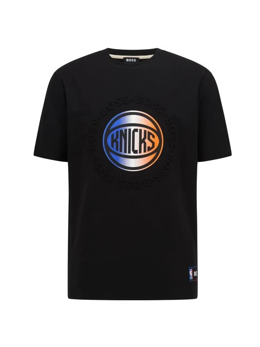 BOSS X NBA Knicks Logo Cotton-Blend T-Shirt For Men 3 BOSS X NBA Knicks Logo Cotton-Blend T-Shirt For Men