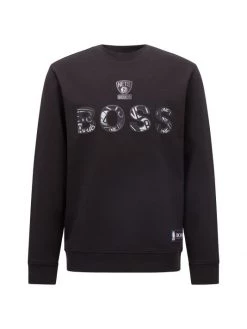 BOSS X NBA Nets Basketball Team Windmill Crewneck Sweatshirt For Men